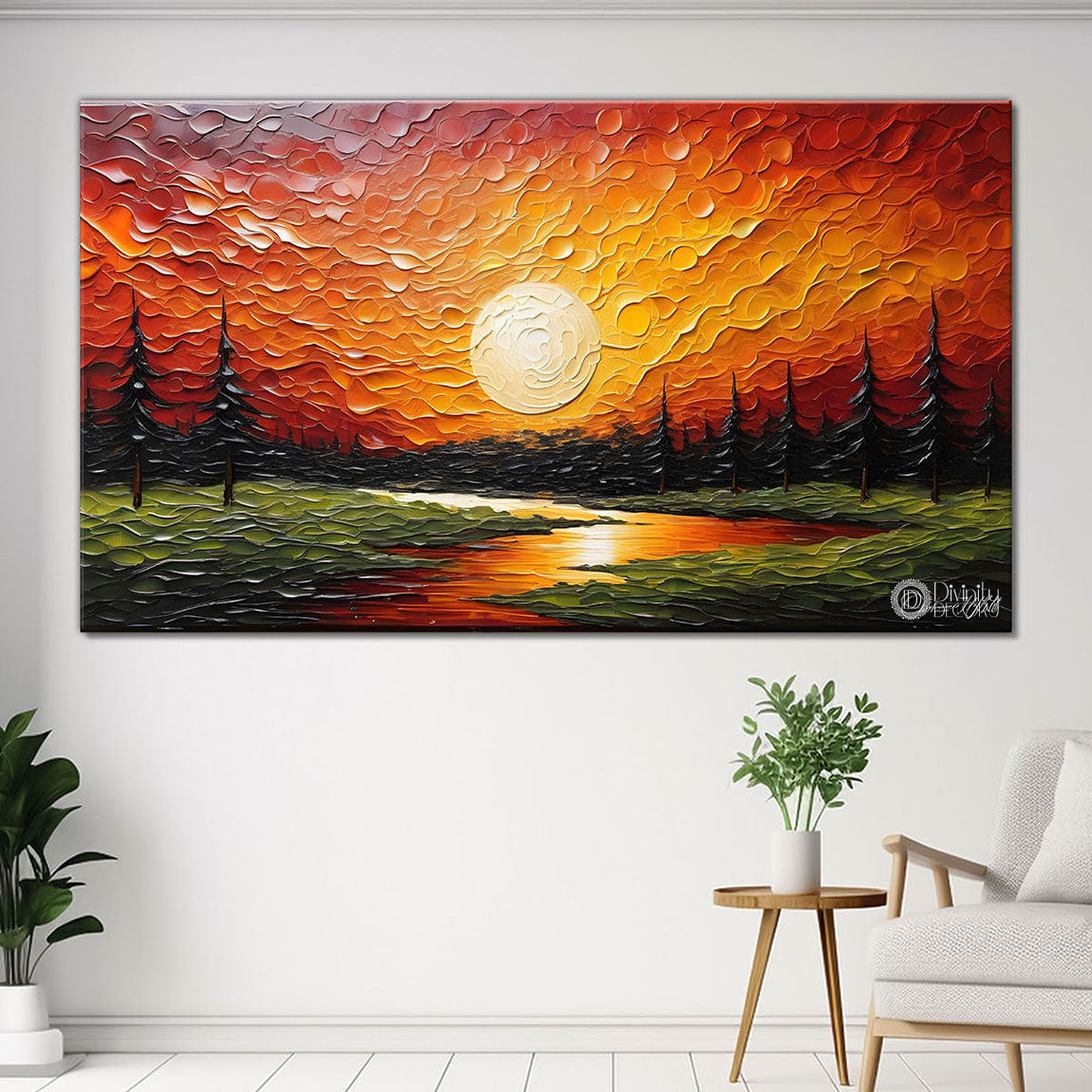 Sunset view textured painting Canvas Painting - Nature Art -815