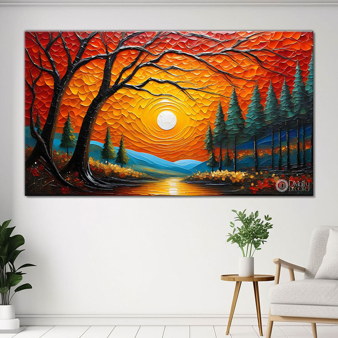 Trees with the sunset painting Canvas Painting - Nature Art -816