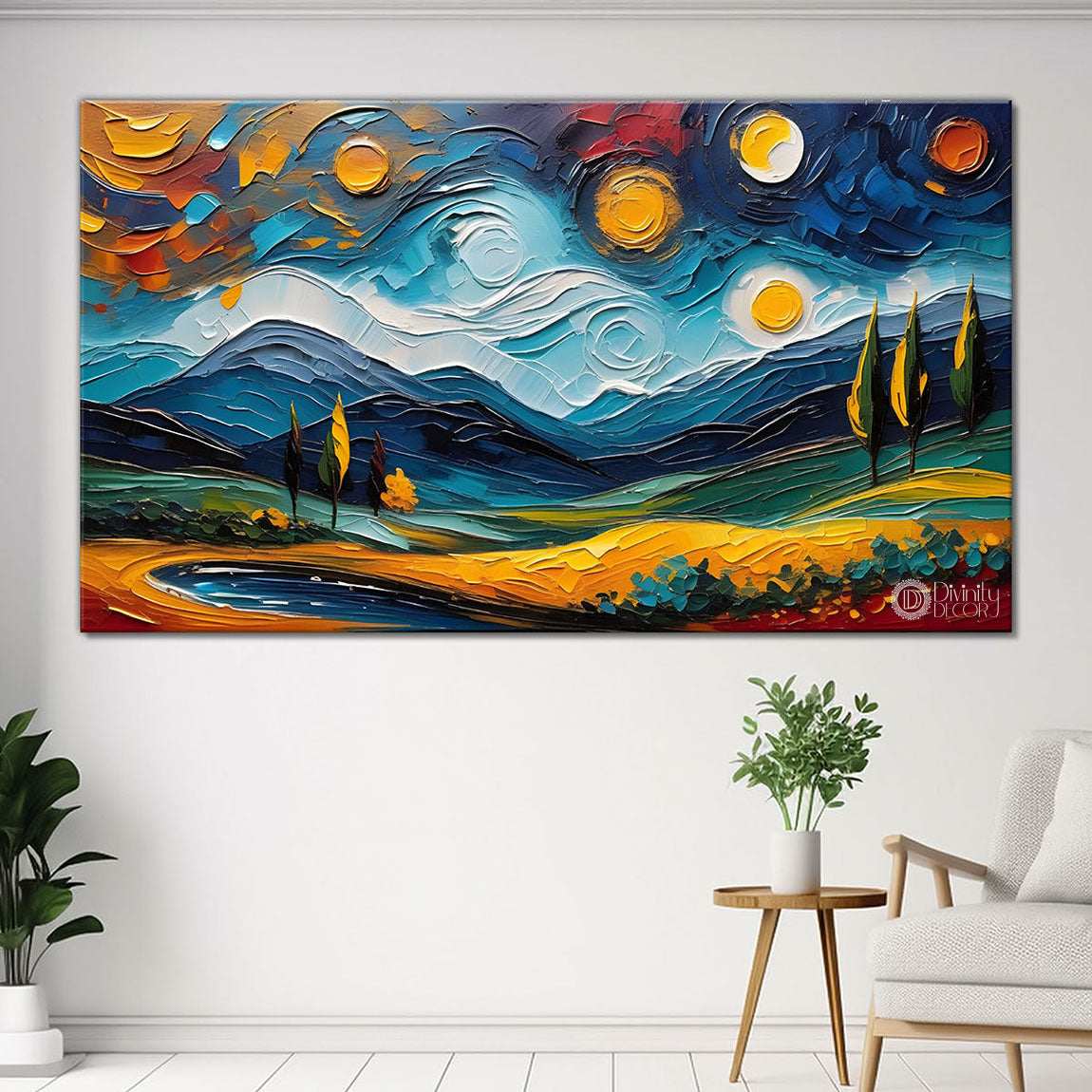 Colorful mountains textured painting Canvas Painting - Nature Art -817