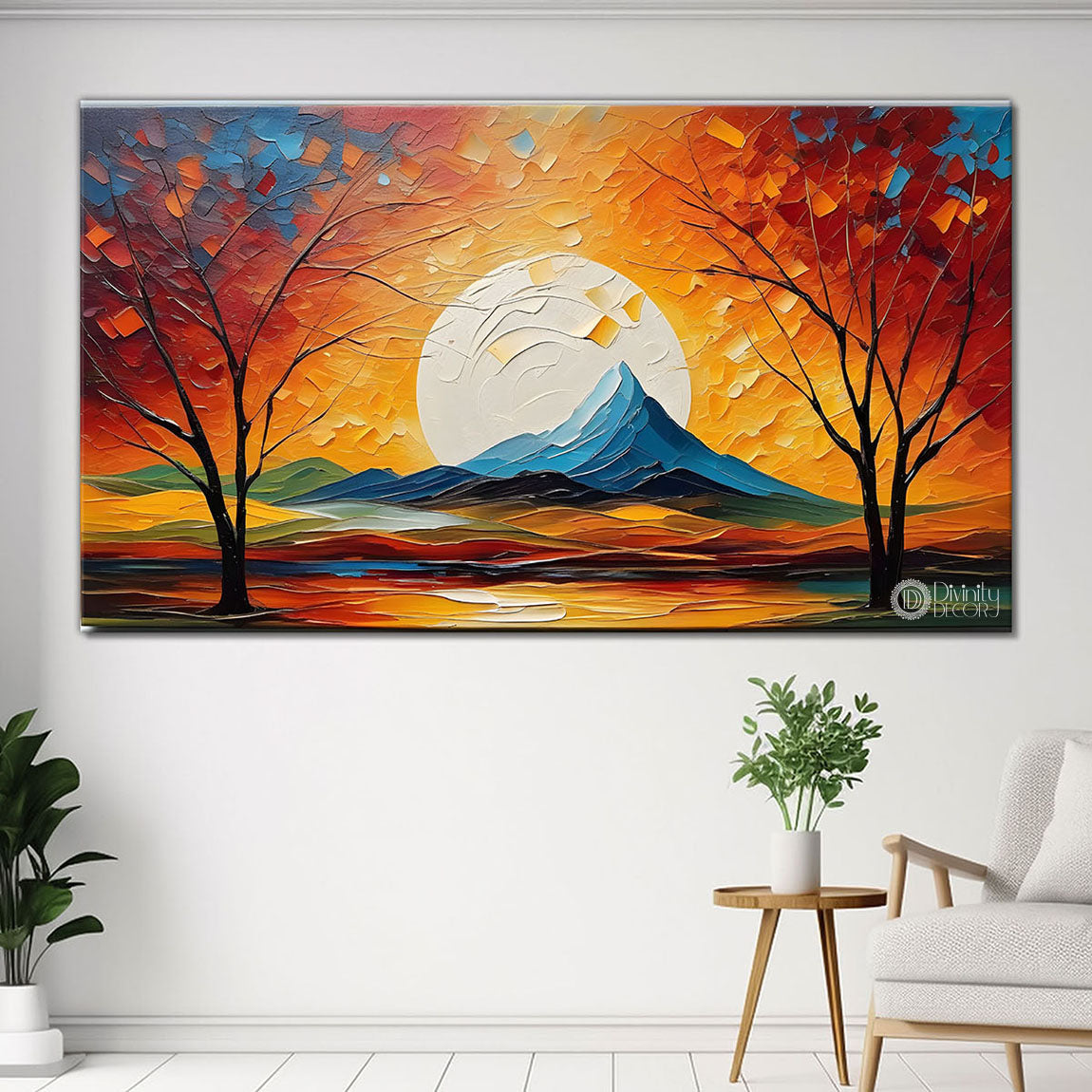 Mountains with the sunrise and tree painting Canvas Painting - Nature Art -825