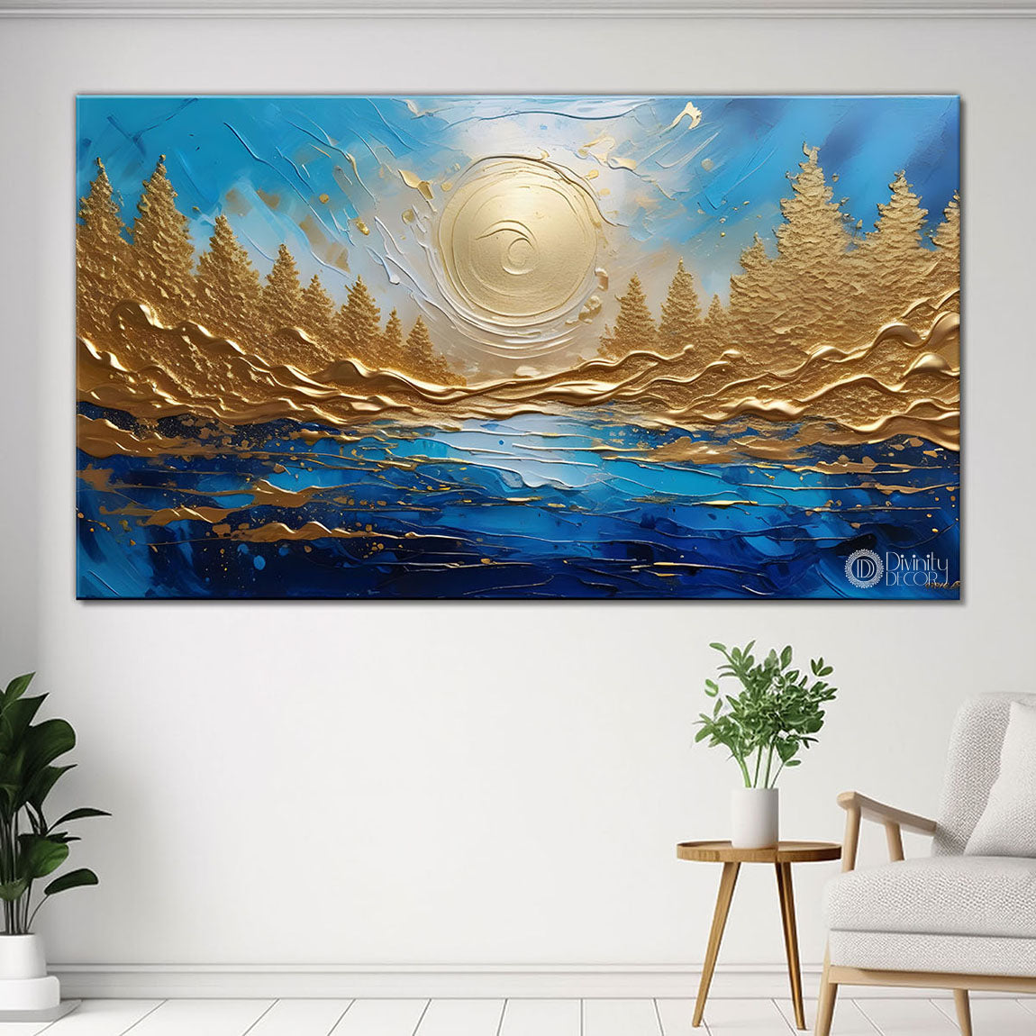 Golden trees with the lake painting Canvas Painting - Nature Art -829
