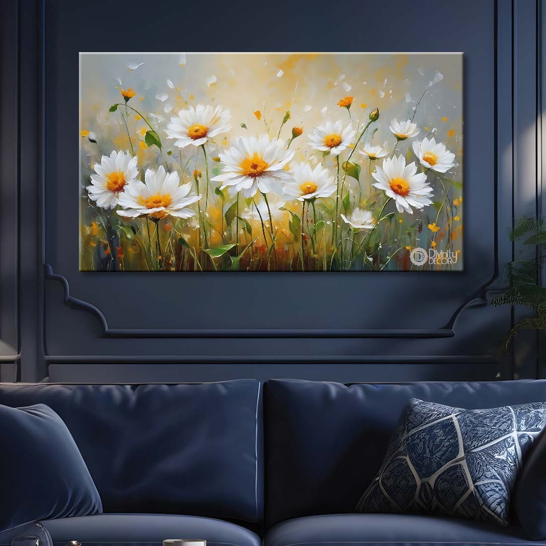 White flowers in light background canvas painting- Flower-834