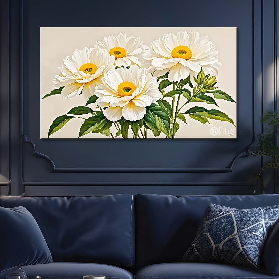 White flowers in white background canvas painting- Flower-835