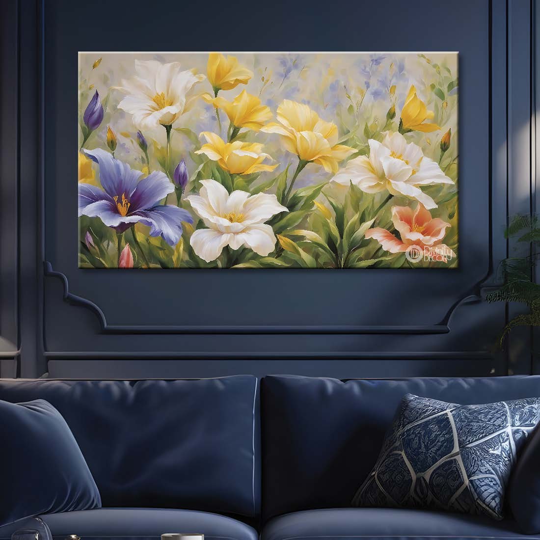 White flowers in light background canvas painting- Flower-838