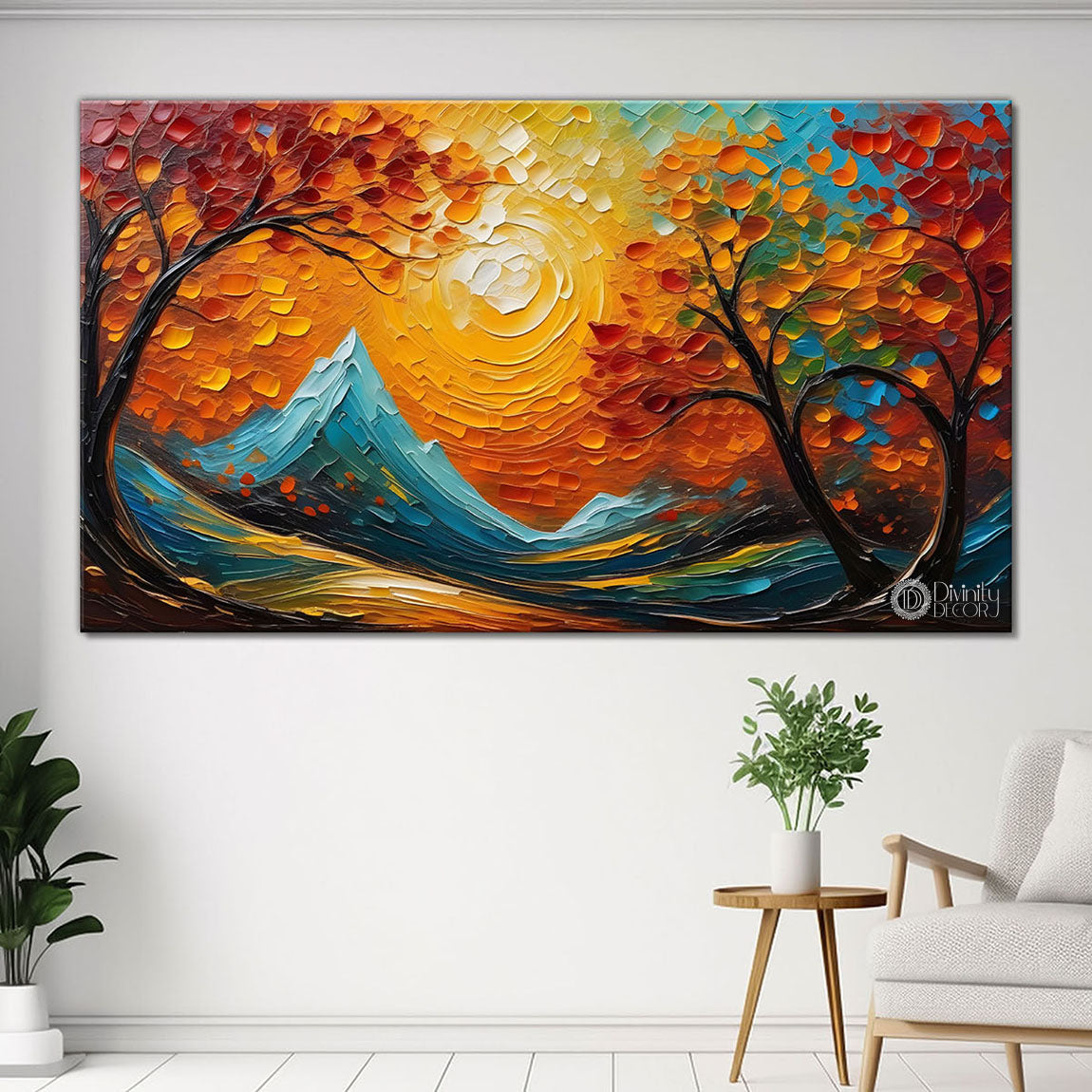 Orange trees with the mountains painting Canvas Painting - Nature Art -840
