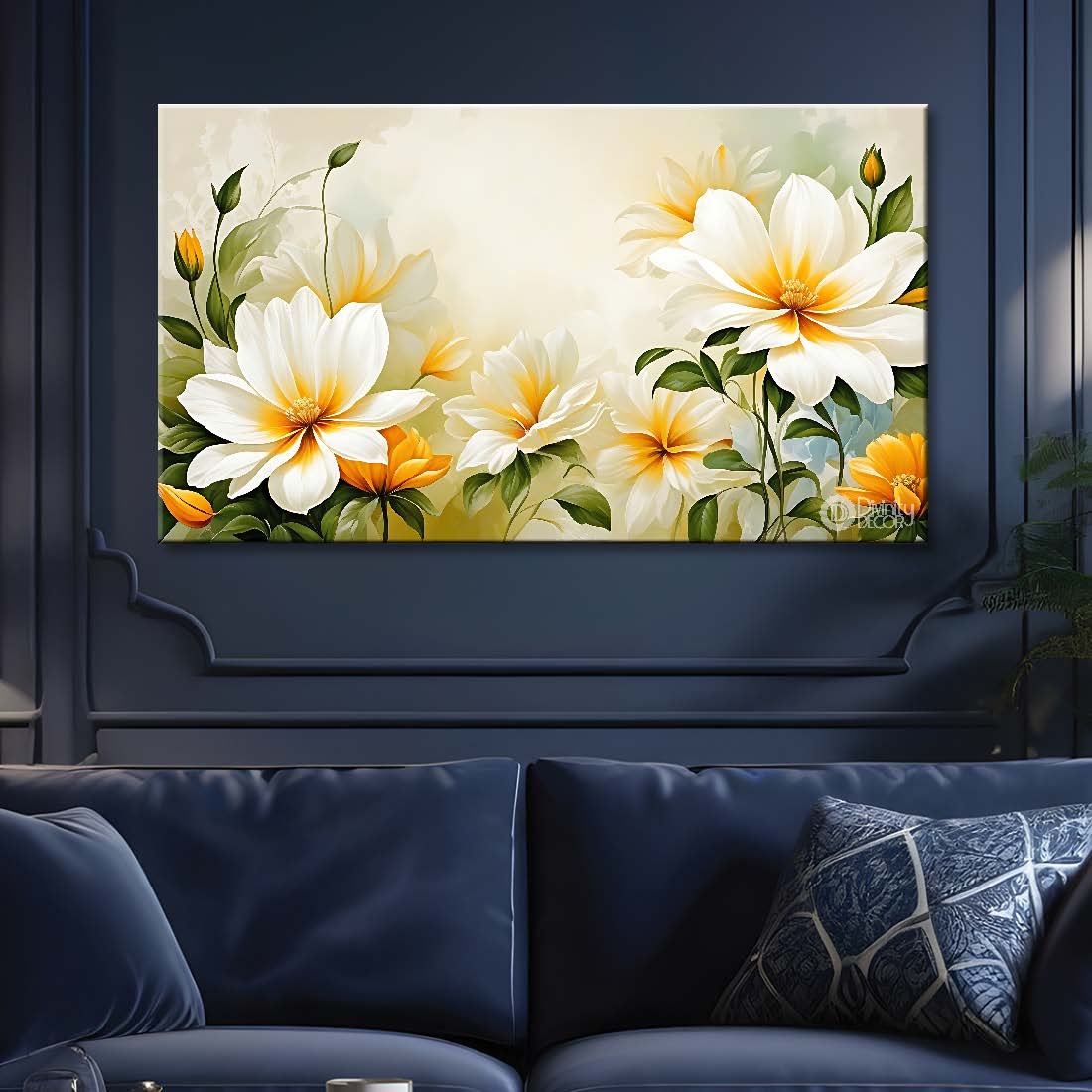Colorful flowers in white background canvas painting- Flower-843
