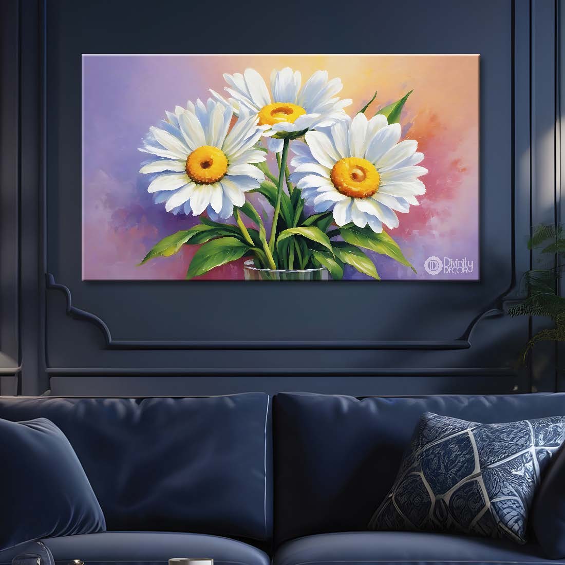 White flowers in pink background canvas painting- Flower-847