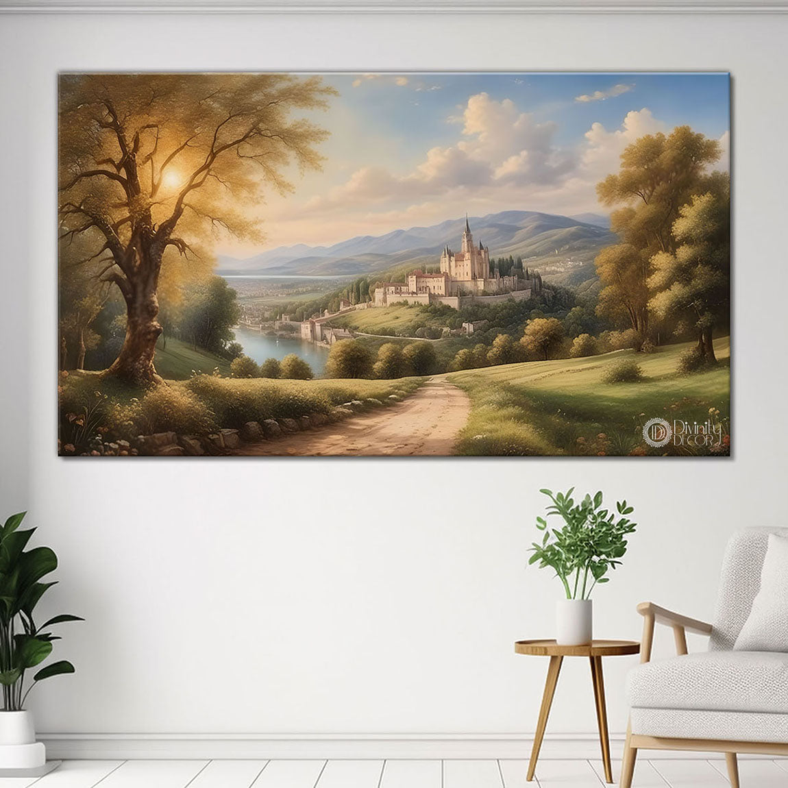 Castle with greenery and lake painting Canvas Painting - Nature Art -851