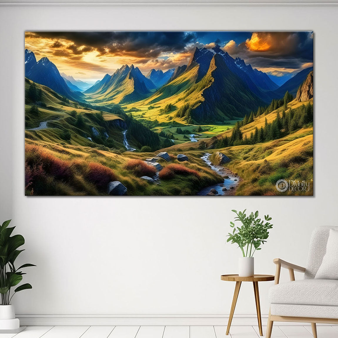 Mountains with the greenery painting Canvas Painting - Nature Art -852