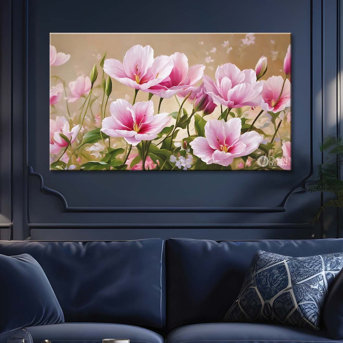 Pink flowers in light background canvas painting- Flower-855