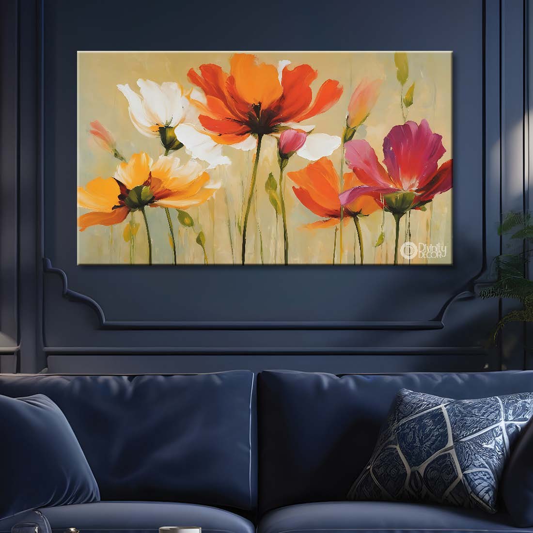 Orange flowers in light background canvas painting- Flower-867