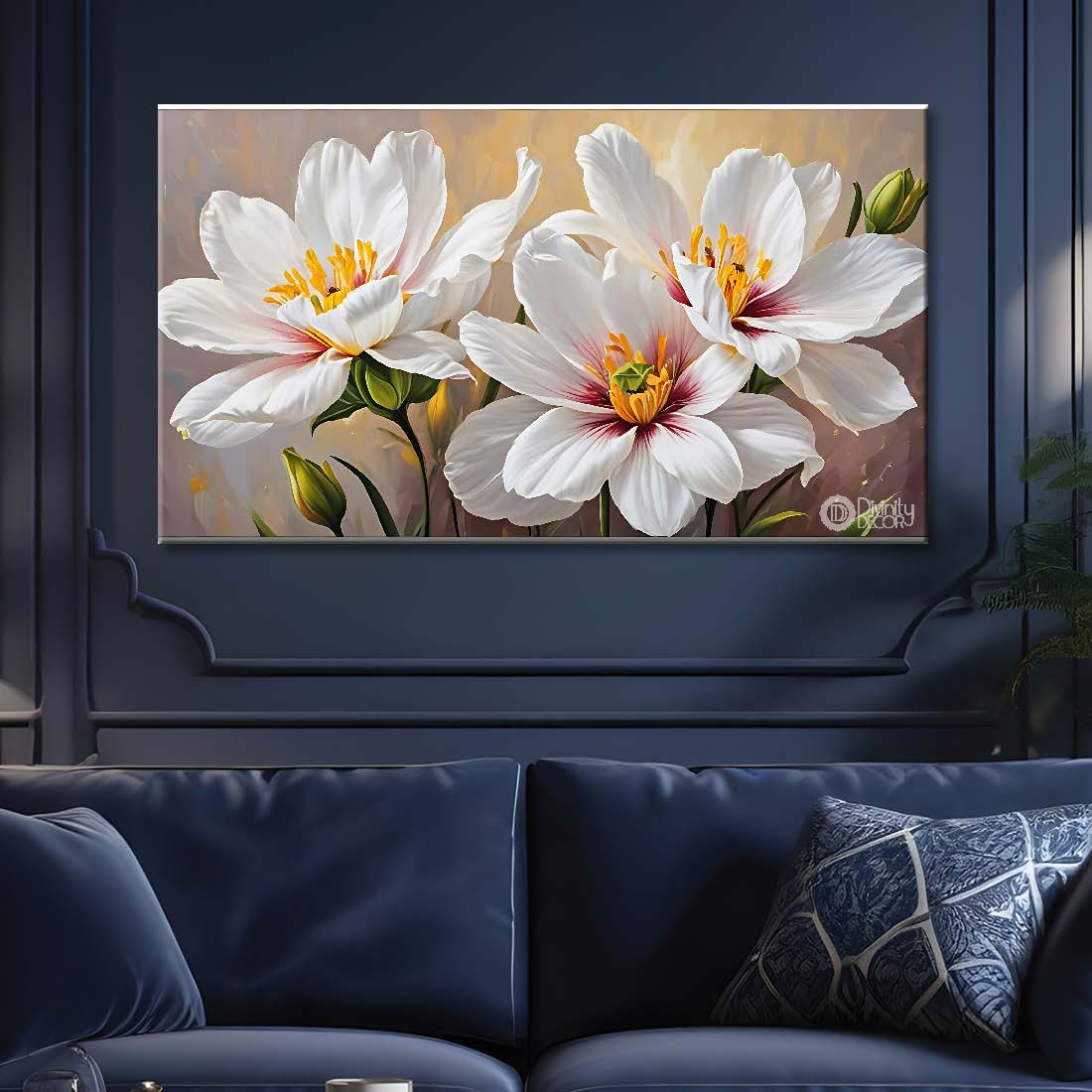 White flowers in light background canvas painting- Flower-868