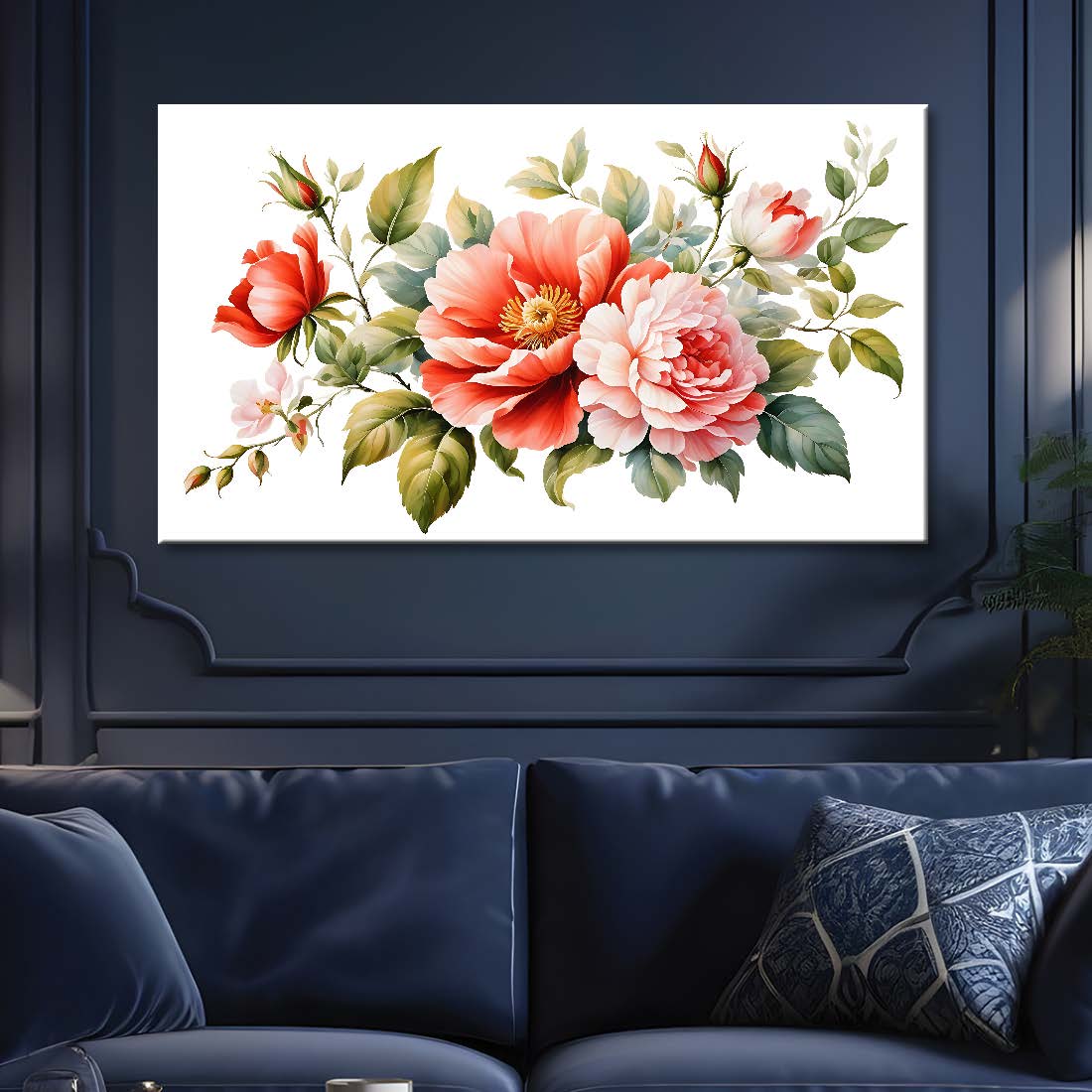 Orange flowers in white flowers canvas painting- Flower-870