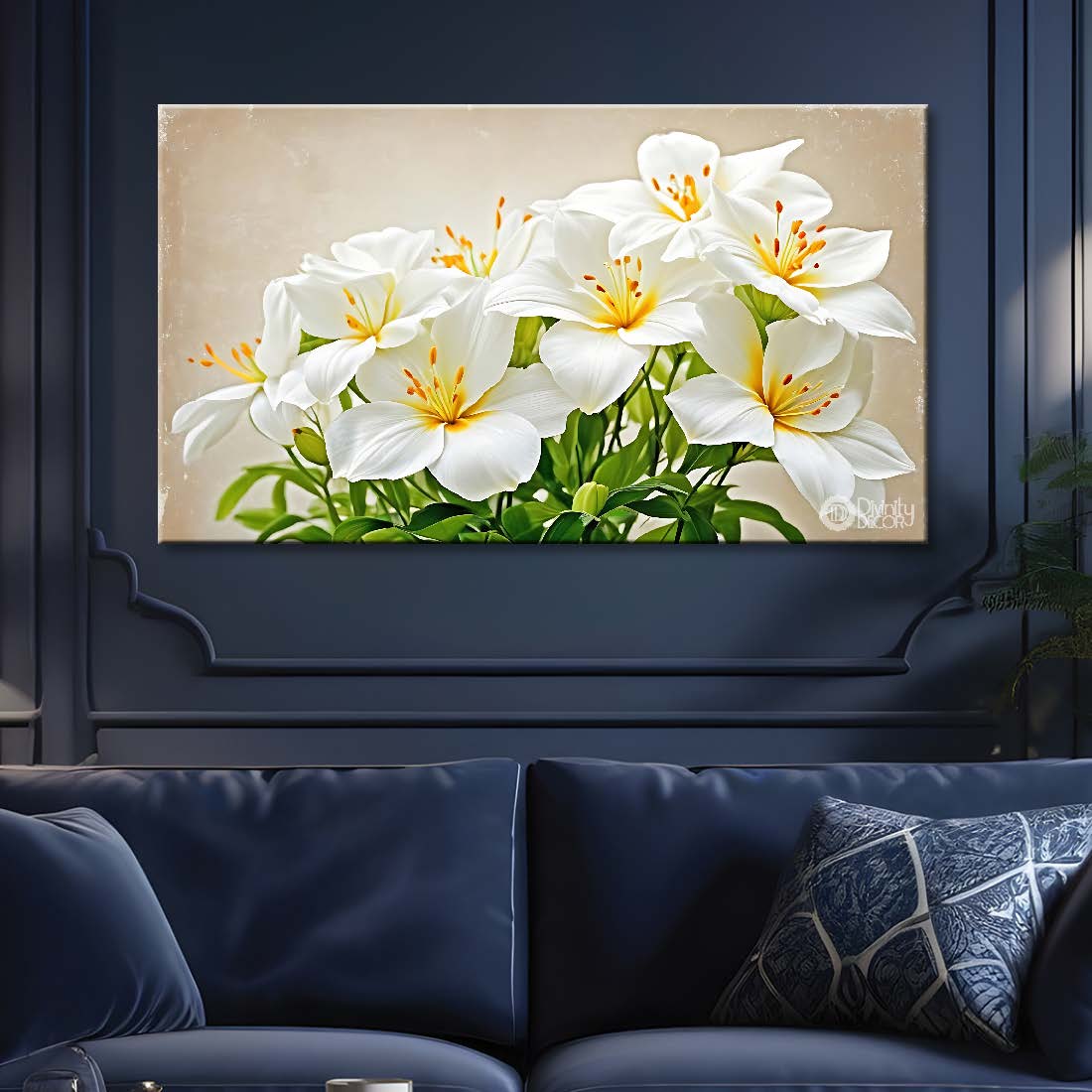 White flowers in light background canvas painting- Flower-874
