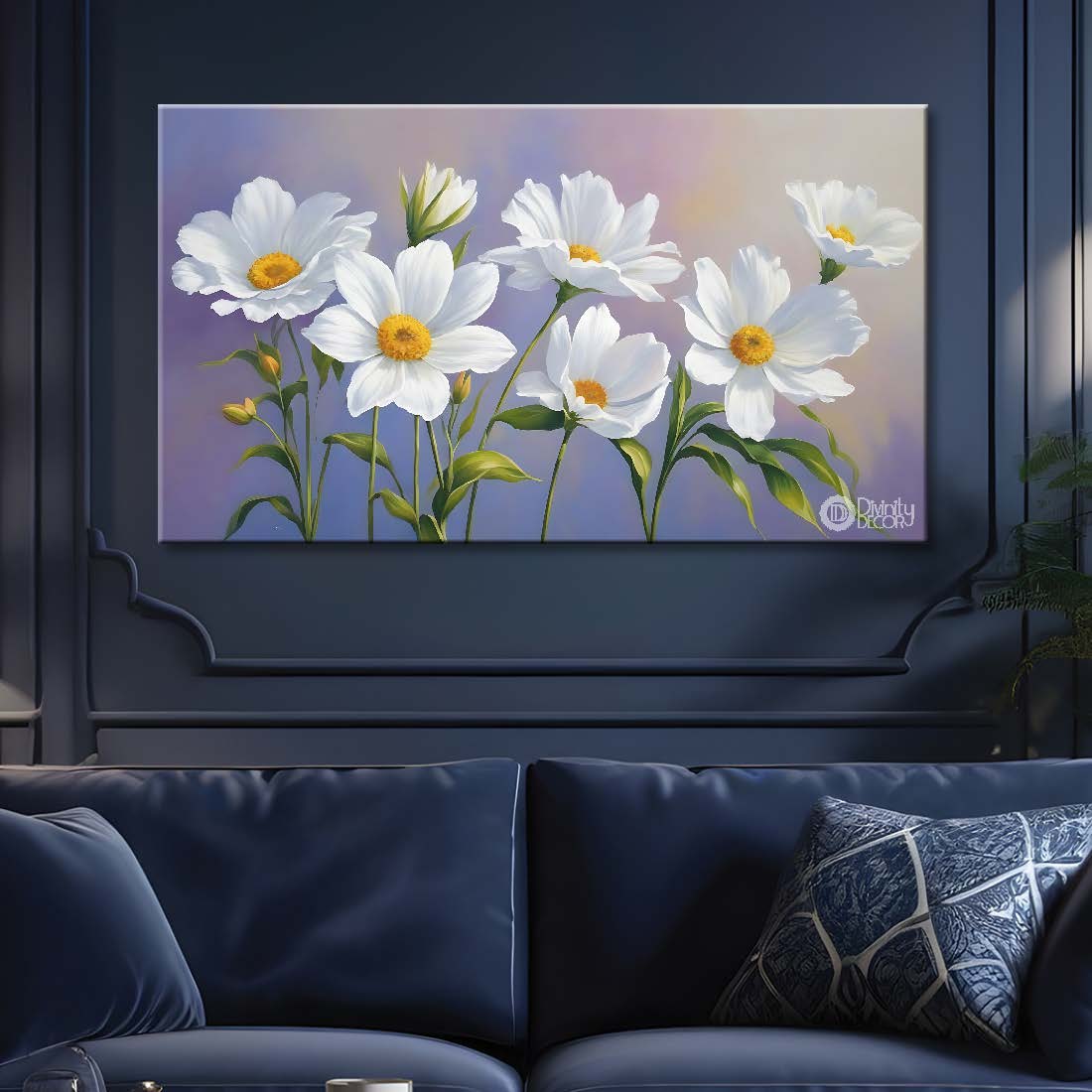 White flowers in light background canvas painting- Flower-880