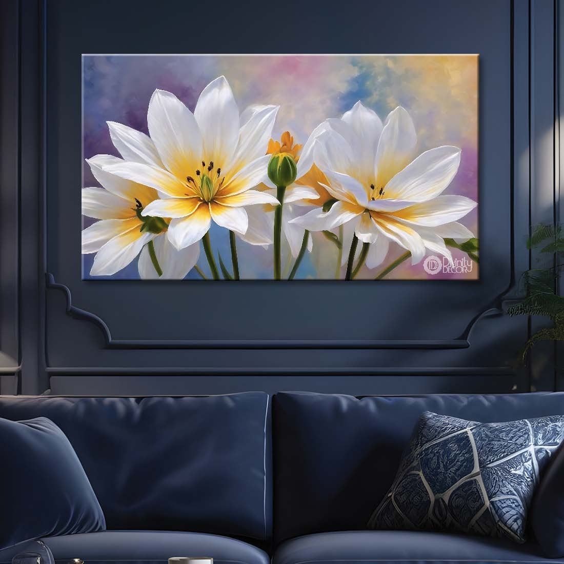 White flowers in light background canvas painting- Flower-882