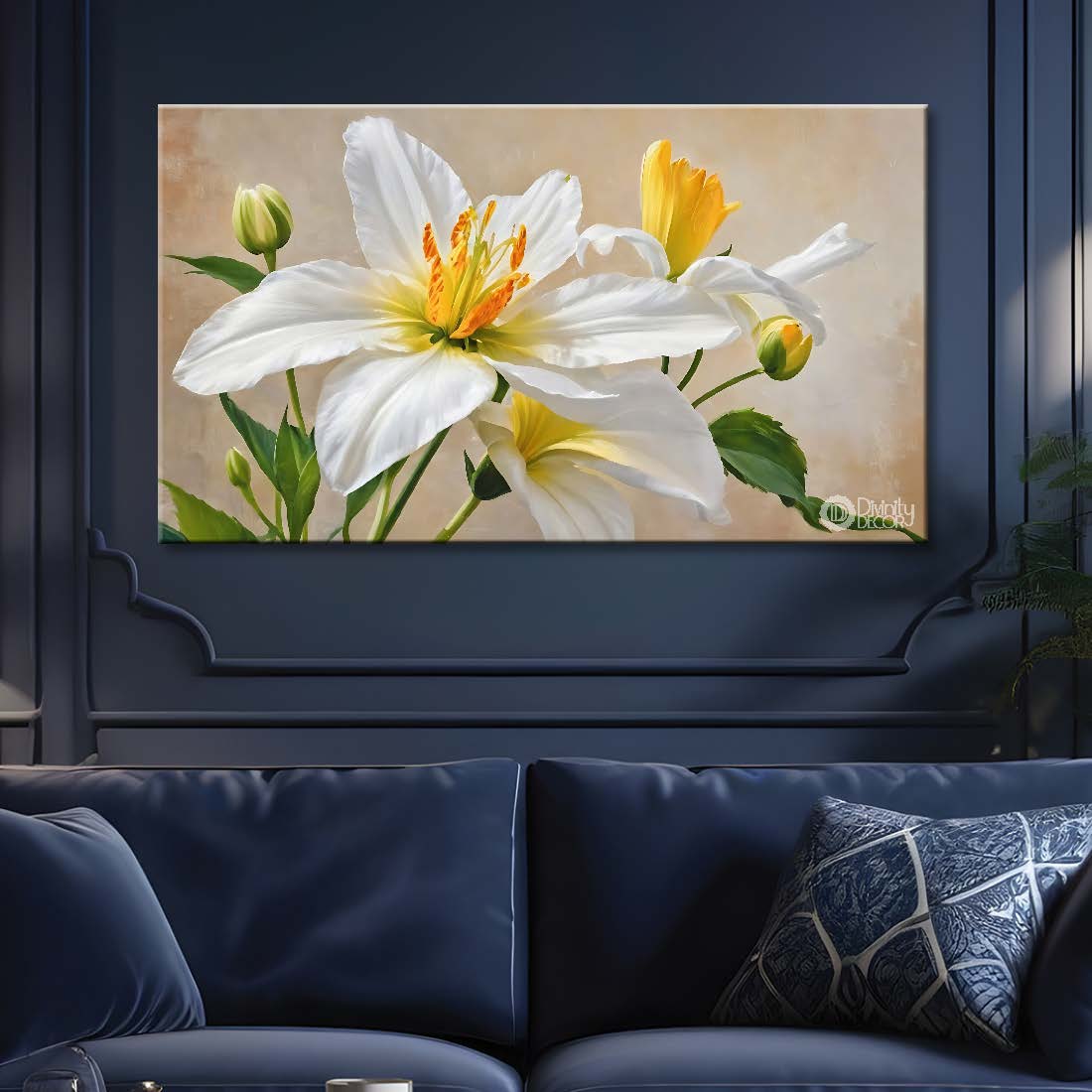 White flowers in light background canvas painting- Flower-884