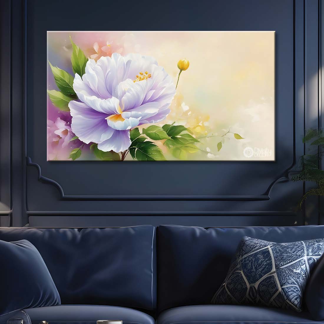 White flowers in light background canvas painting- Flower-887