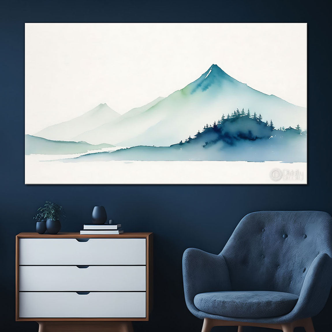 Mountains with white sky textured water colour painting Canvas Painting - Nature Art - 1