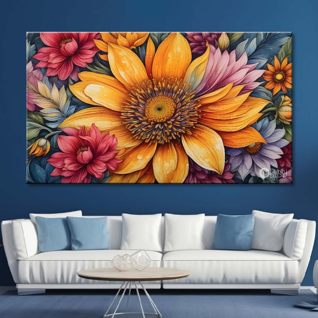 Yellow and Red flowers textured painting - Design - Flower-2