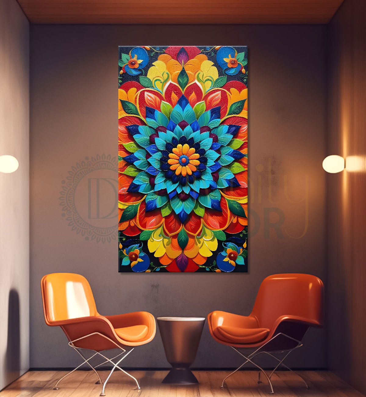 Colourful flower in mandala design textured painting - Flower-V-2