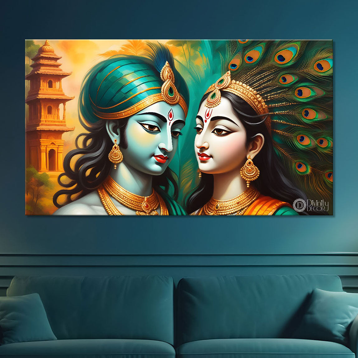 Radha and Krishna face painting in blue texture Canvas Painting - Design - Krishna-2