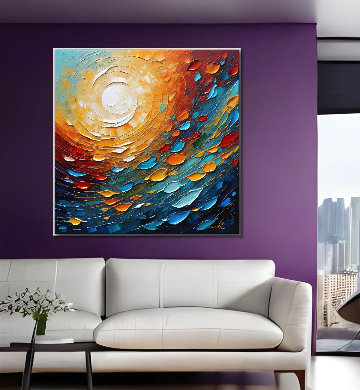 Sun in colourful background painting Canvas Painting 24X24 - Nature Art -S-3