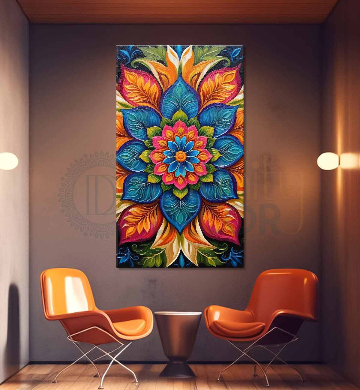 Colourful flower in mandala design textured painting - Flower-V-3