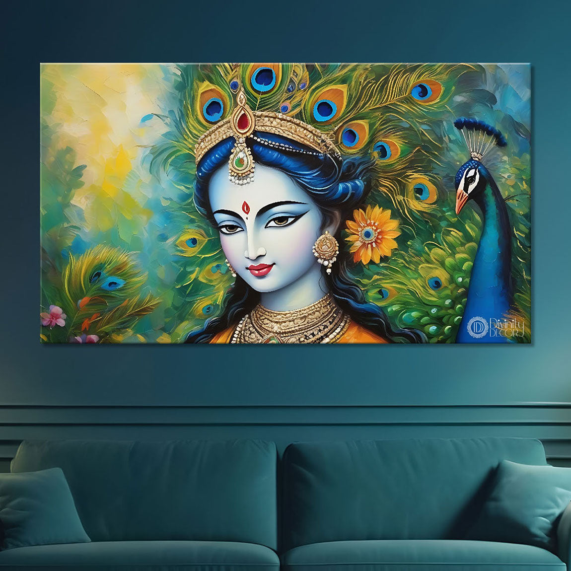 Radha rani with peacock feather crown texture painting Canvas Painting - Design - Krishna-4