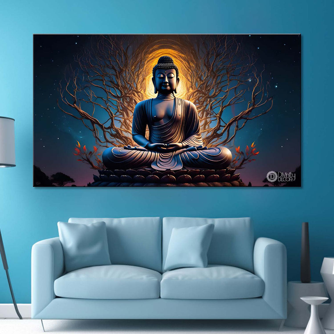 Buddha with dark blue textured painting Canvas Wall Painting - Buddha-4