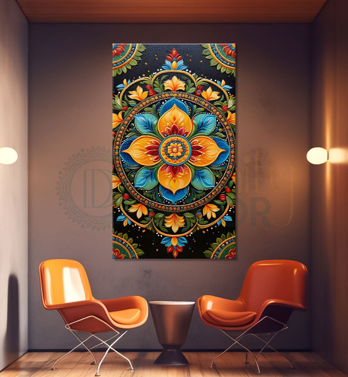 Colourful flower in mandala design textured painting - Flower-V-4