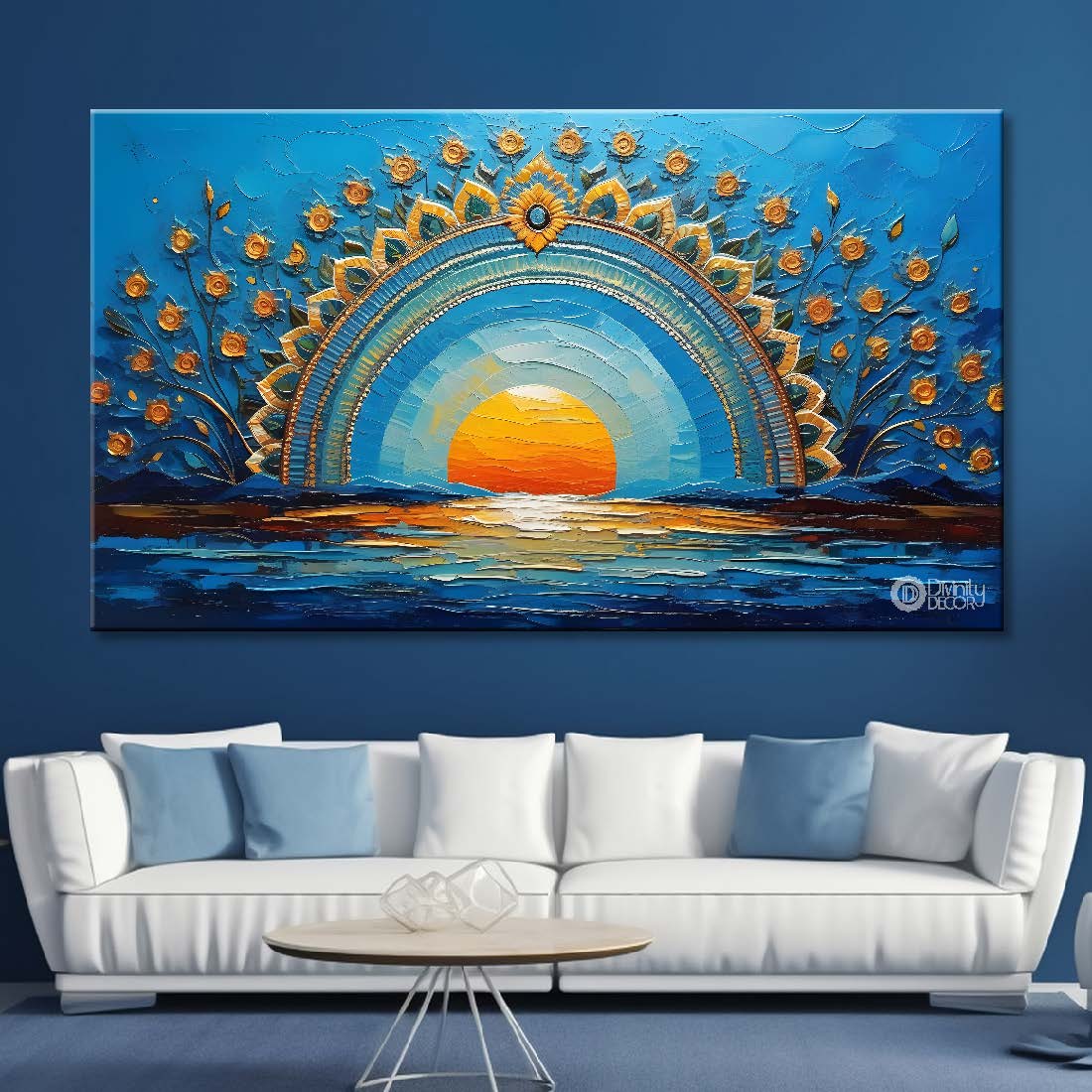 Golden flowers rainbow with sunset textured background - Design - Flower-5