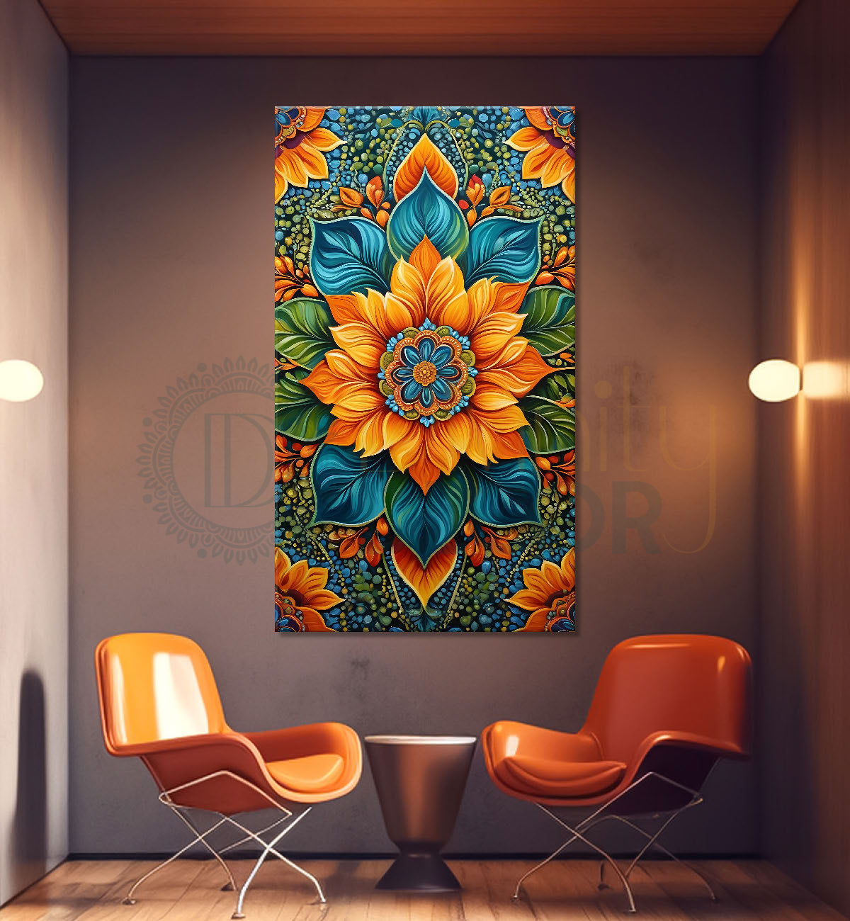 Colourful flower in mandala design textured painting - Flower-V-5