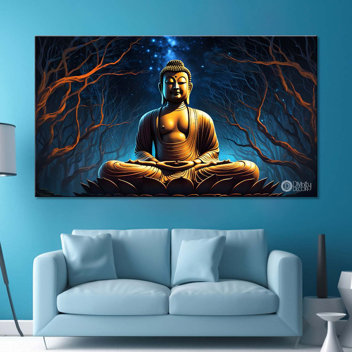 Buddha with dark blue textured painting Canvas Wall Painting - Buddha-6