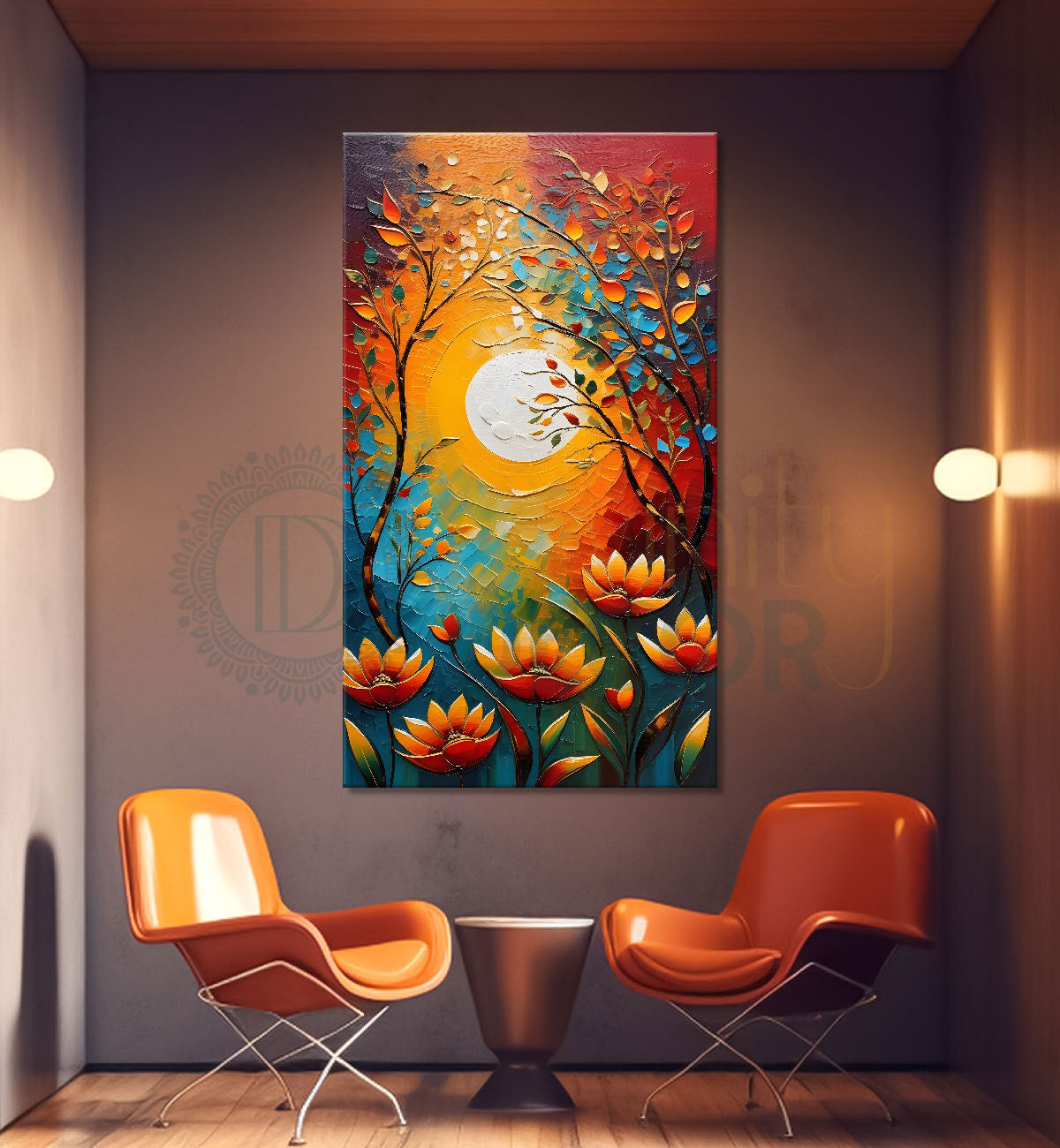 Colourful flowers with sunset textured painting - Flower-V-6