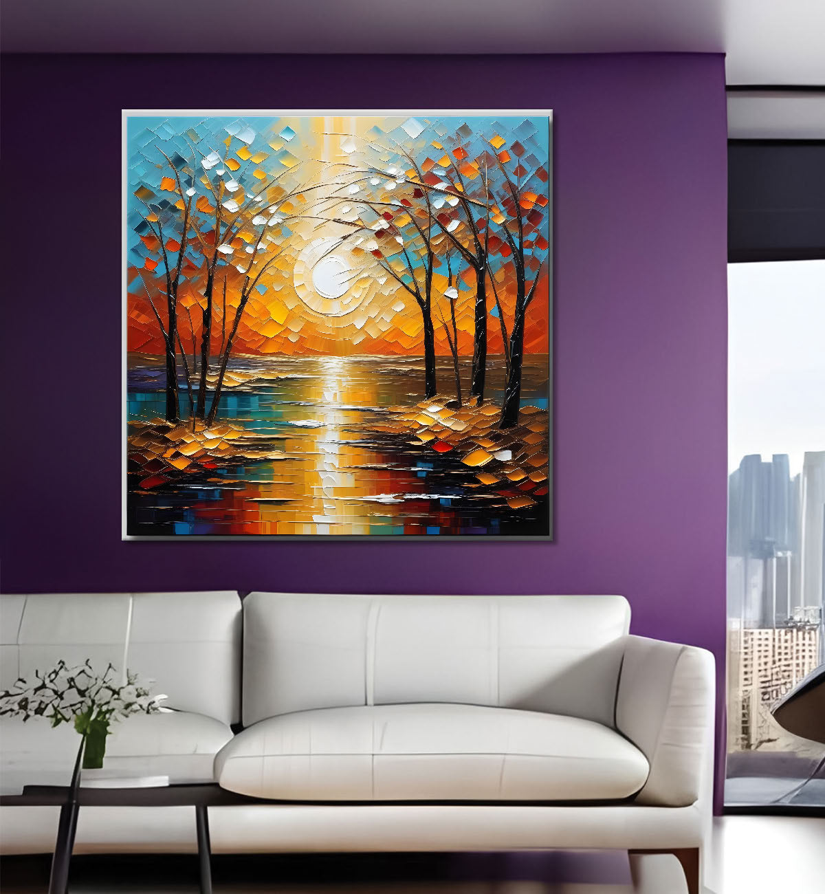 Yellow tree with blue background painting Canvas Painting 24X24 - Nature Art -S-7