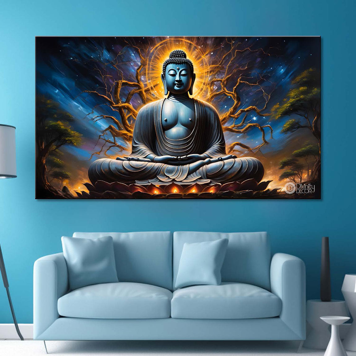 Buddha with dark blue textured painting Canvas Wall Painting - Buddha-7