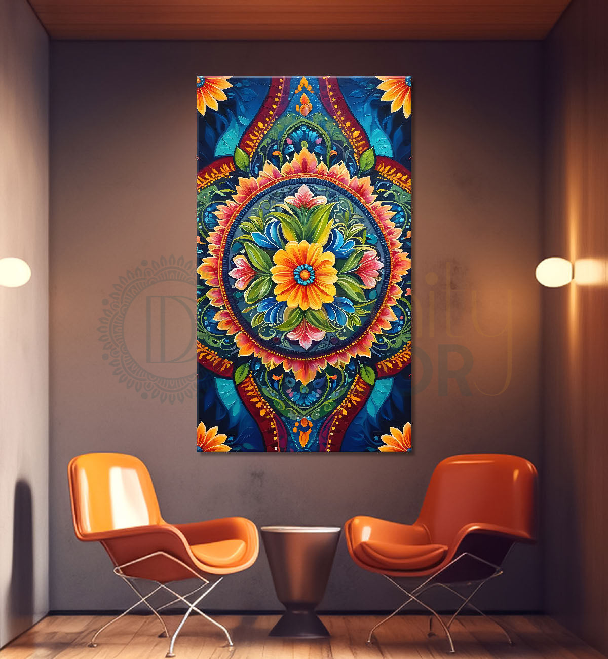 Colourful flower in mandala design textured painting - Flower-V-7