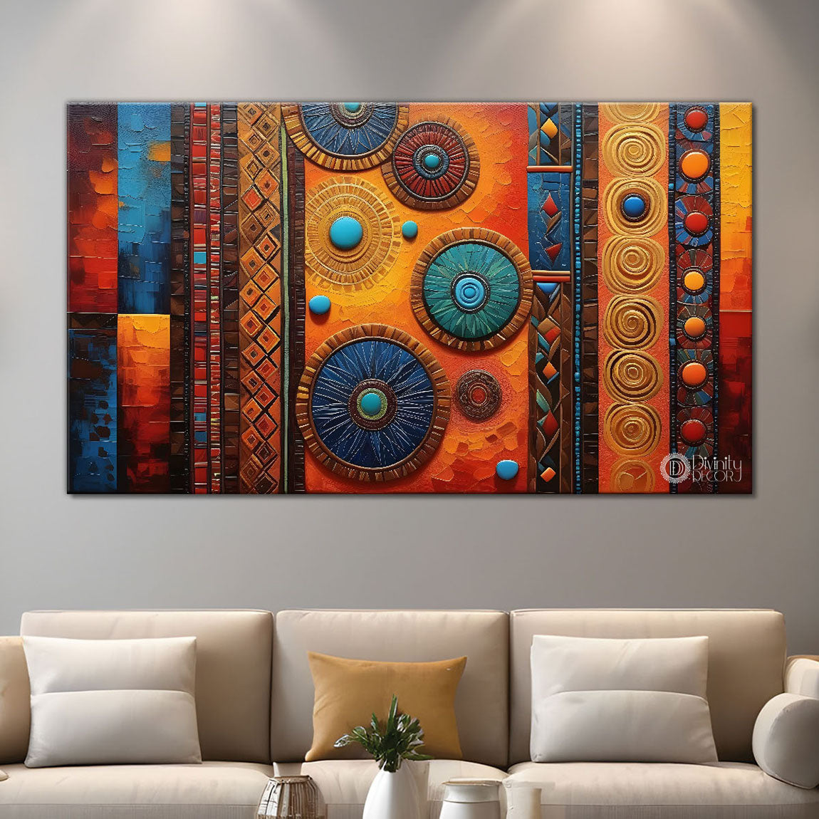Colorful Lines with Spiral Texture art Canvas Painting - Design - Modern-L-8