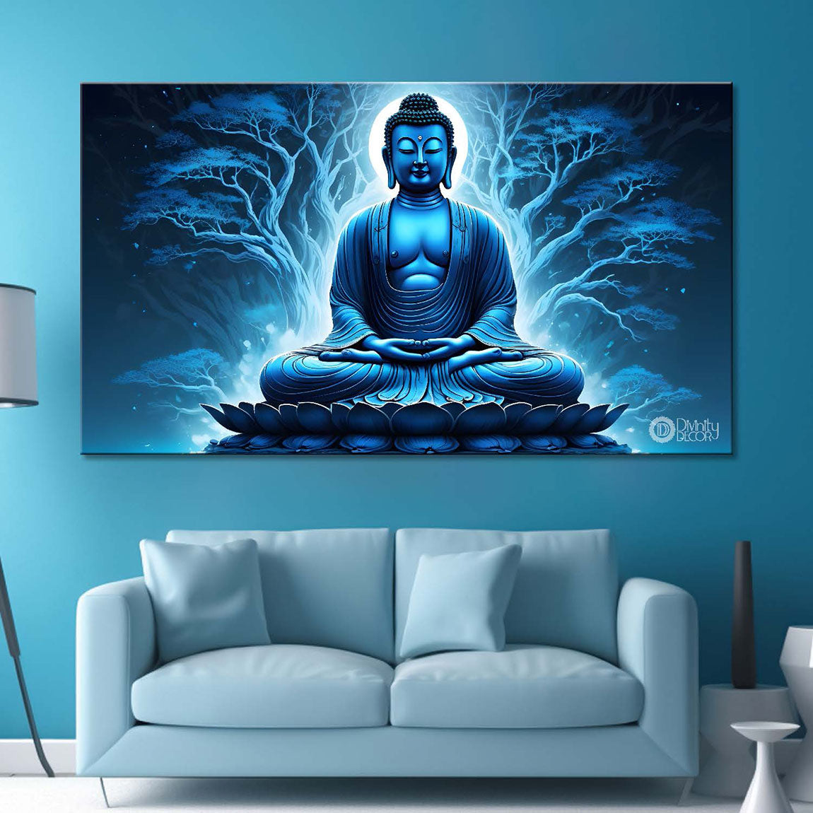 Buddha with dark blue textured painting Canvas Wall Painting - Buddha-8