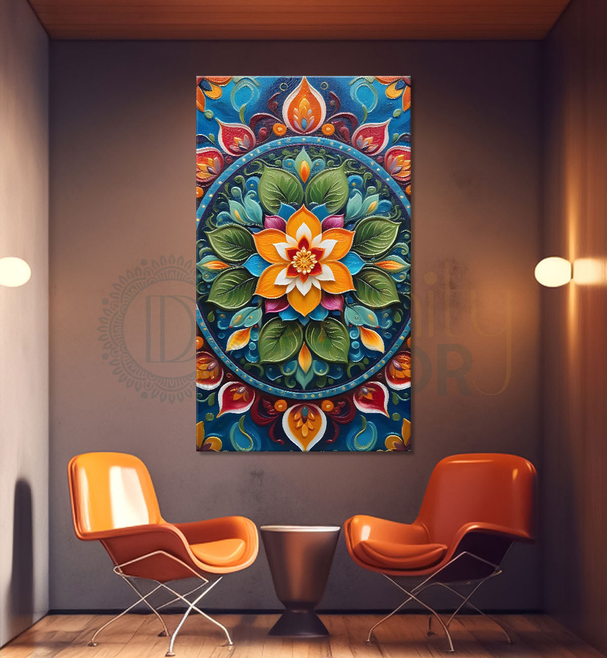 Colourful flower in mandala design textured painting- Flower-V-8