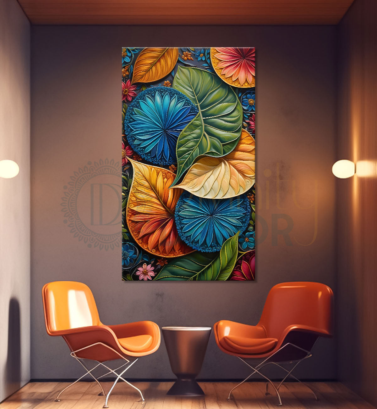 Colourful leaves textured painting - Flower-V-11