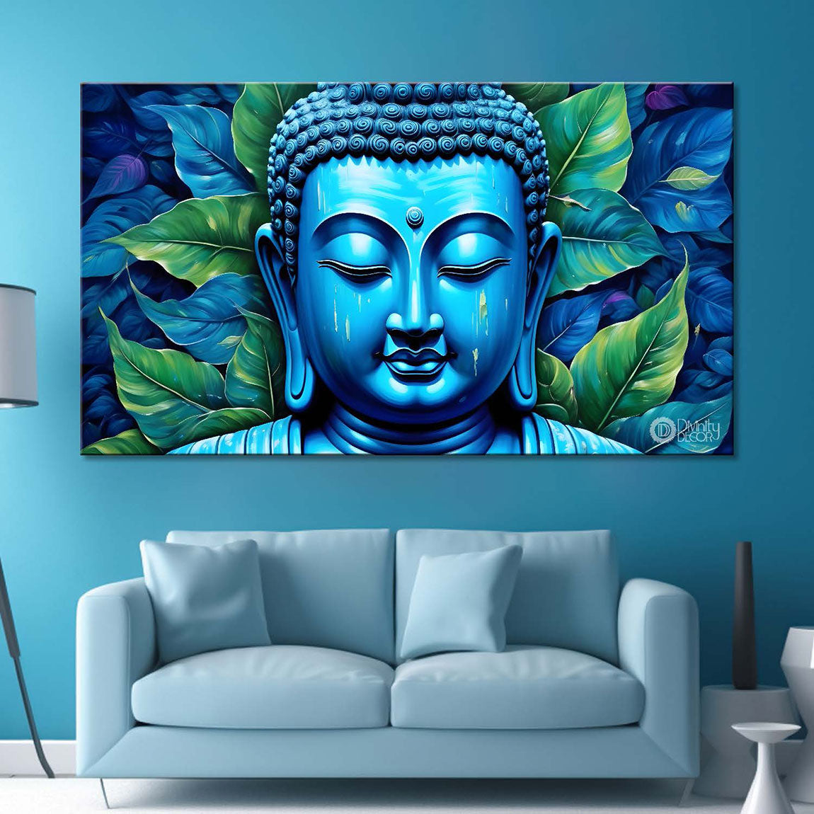 Buddha with light blue textured painting Canvas Wall Painting - Buddha-11