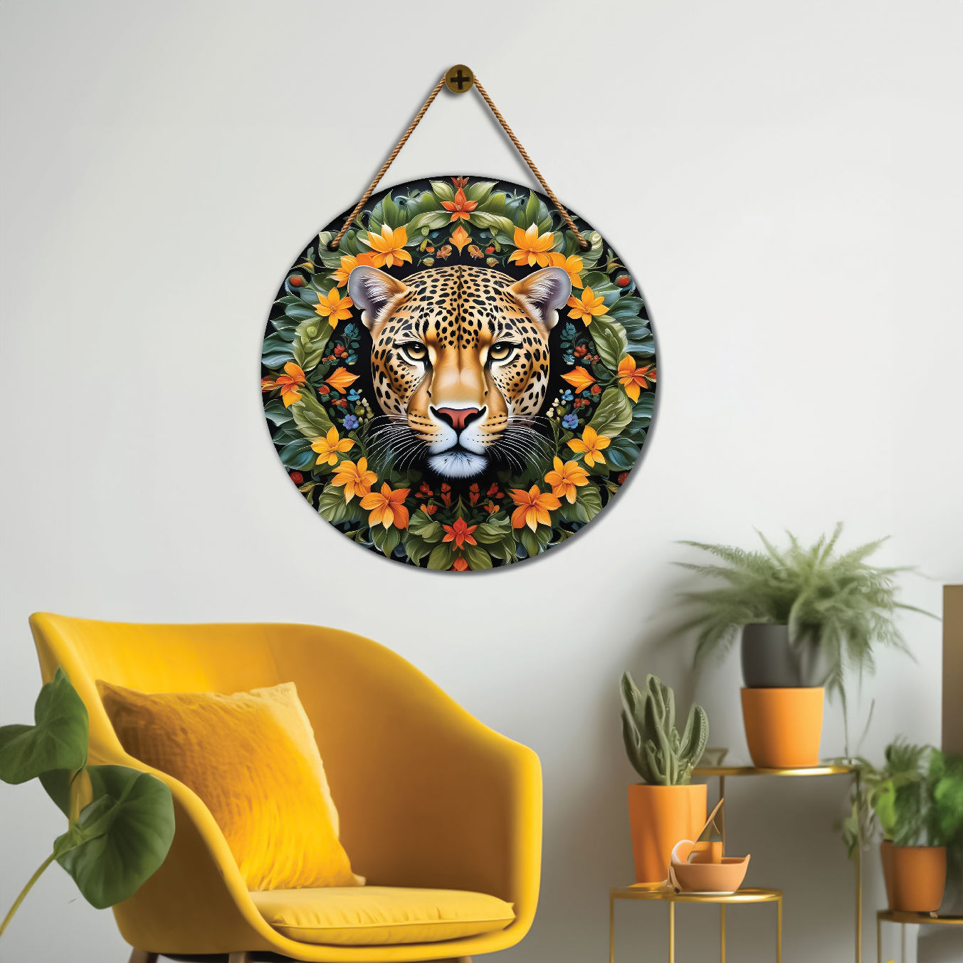 Tiger in floral mandala Round Wooden Wall Hanging for wall Décor - Design - 12