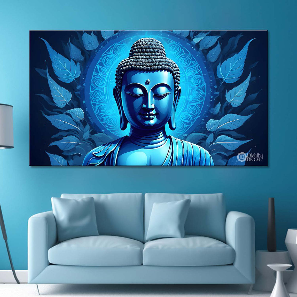Buddha with light blue textured painting Canvas Wall Painting - Buddha-12