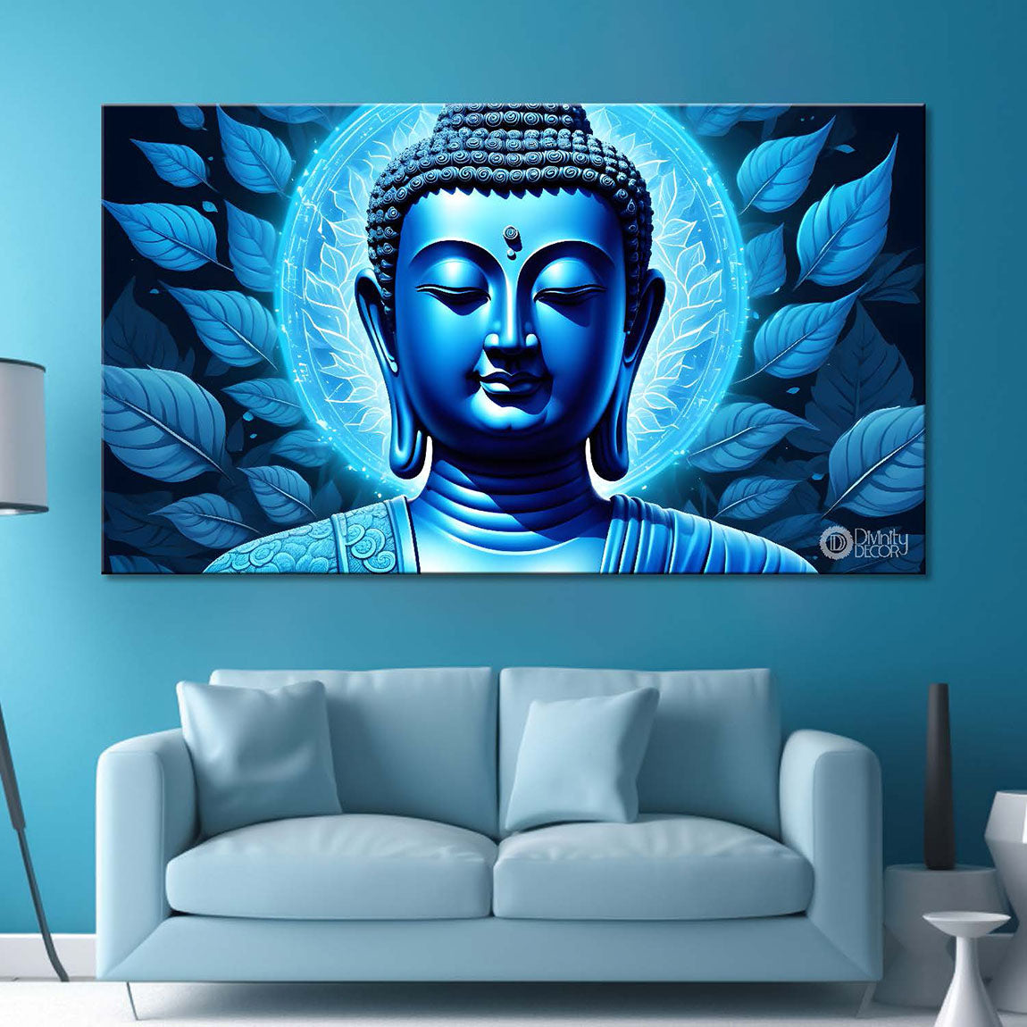 Buddha with light blue textured painting Canvas Wall Painting - Buddha-13