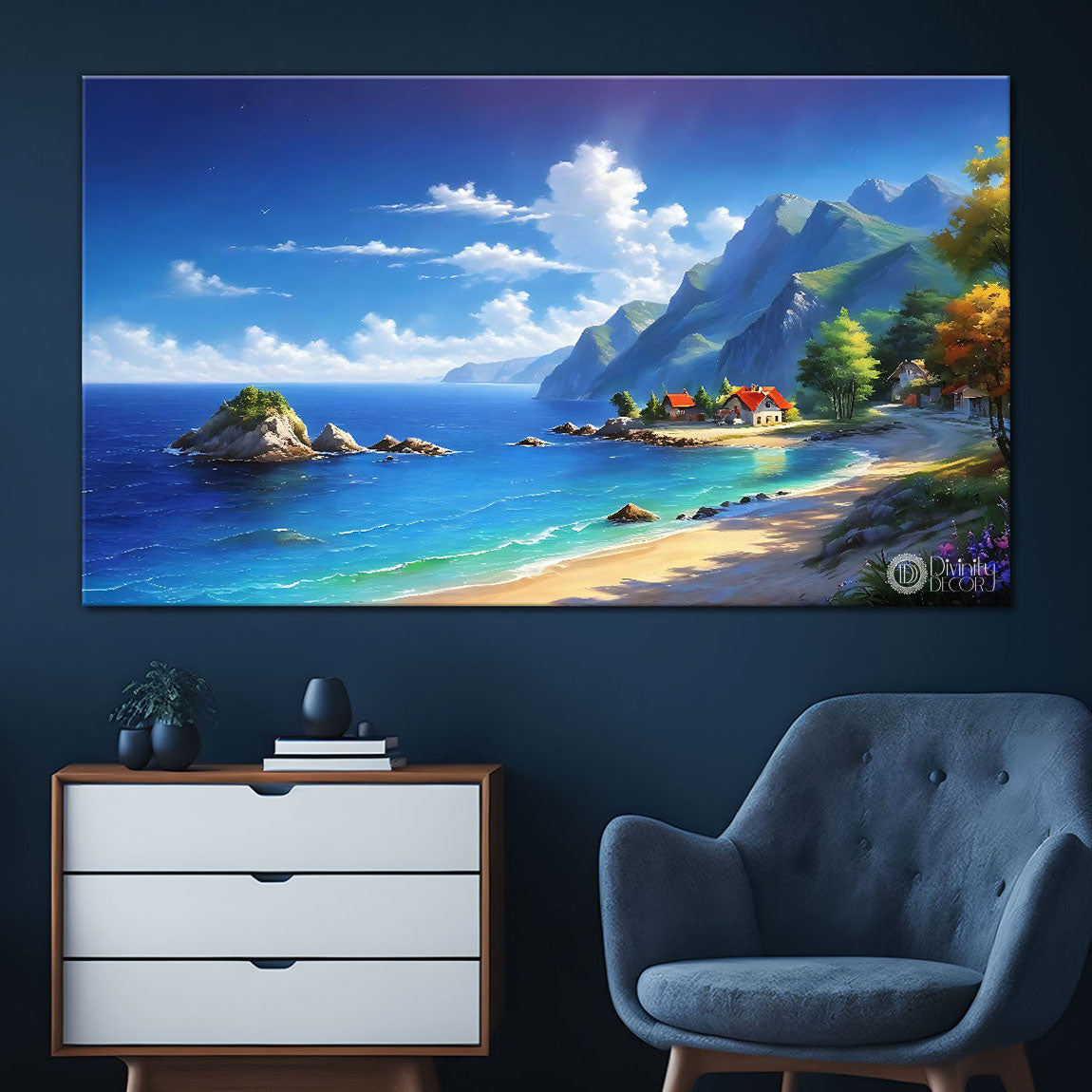 Beach with sea in textured natural art Canvas Painting - Nature Art -14