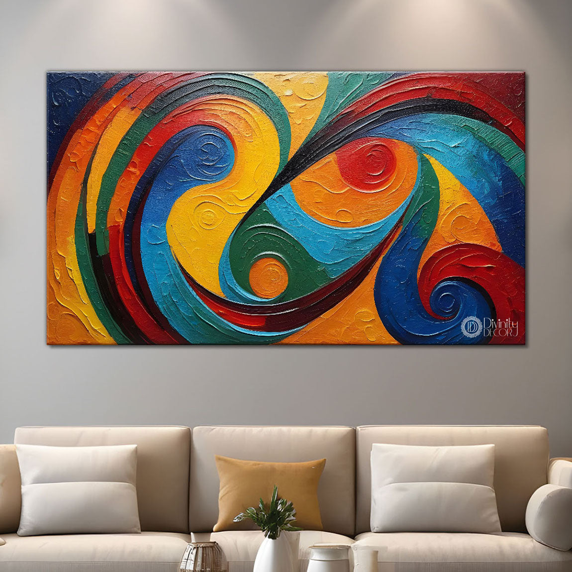 Colorful waves Textured art Canvas Painting - Design - Modern-L-14