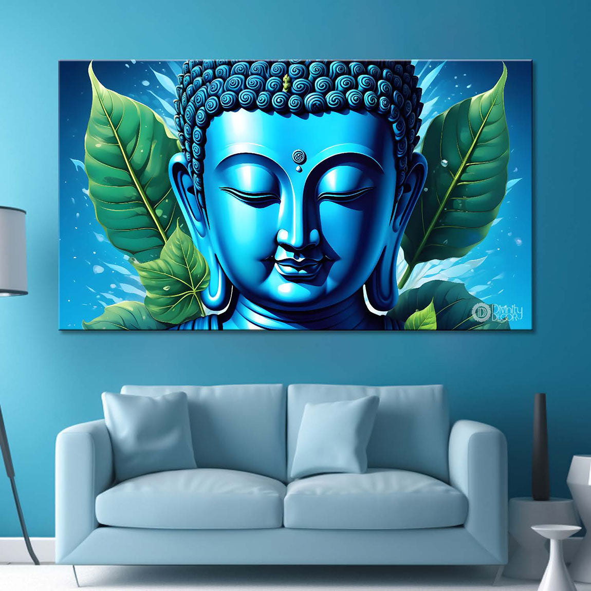 Buddha with light blue textured painting Canvas Wall Painting - Buddha-14
