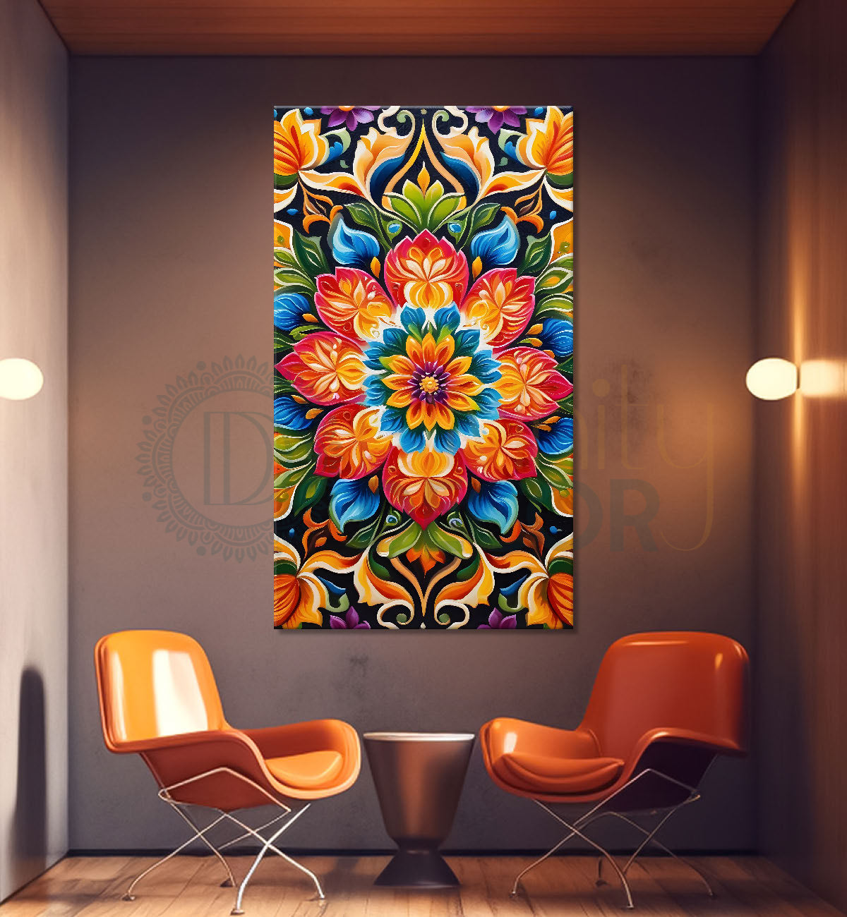 Colourful flower in mandala design textured painting - Flower-V-14